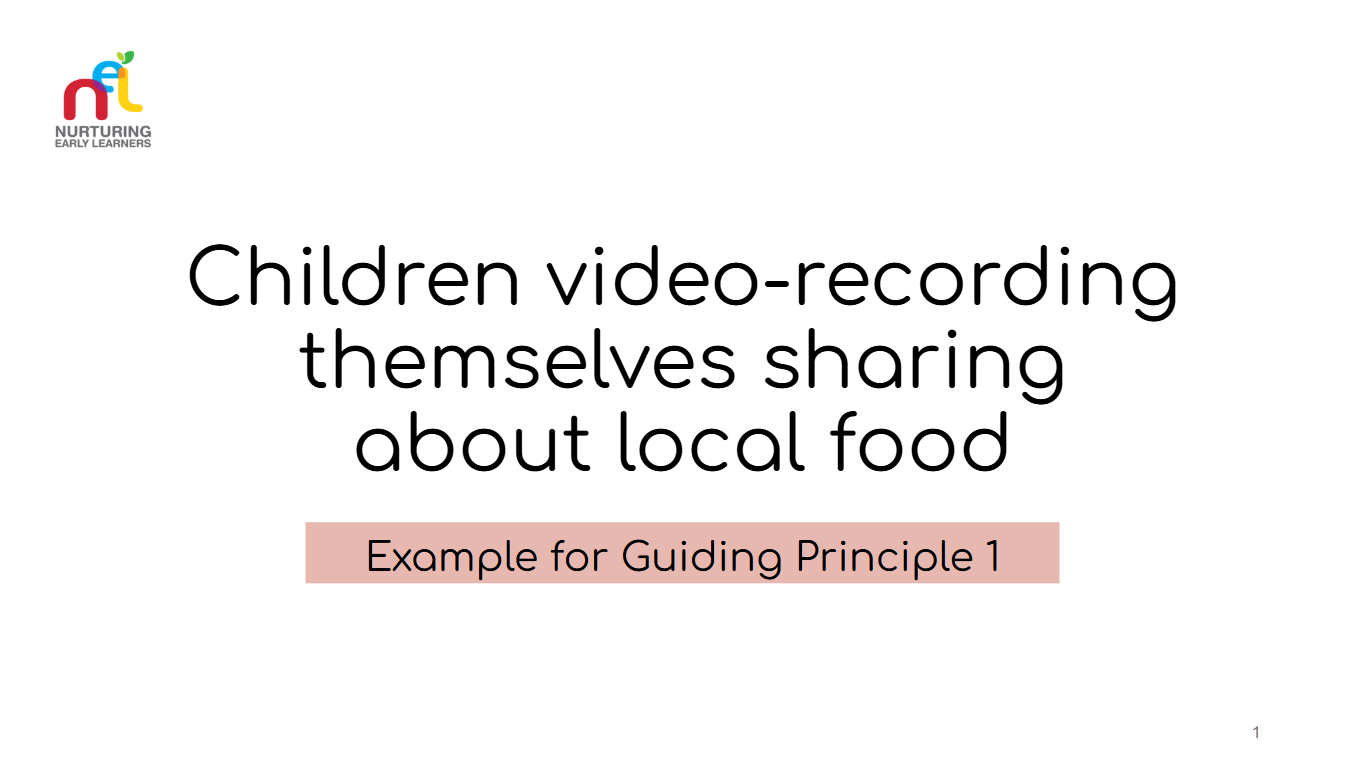 white backrgound with title "children video-recording themselves sharing about local food" 